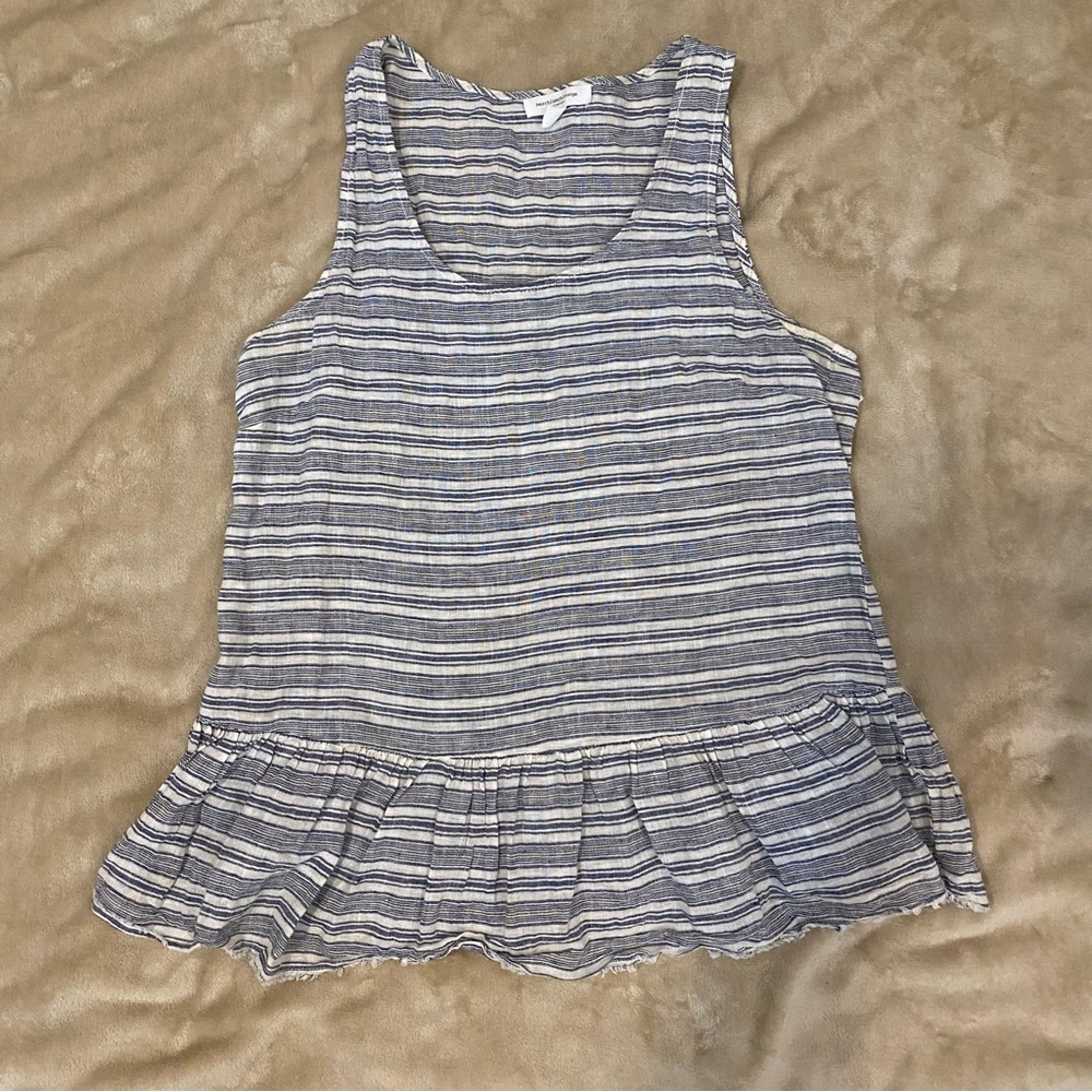 beachlunchlounge linen blend striped ruffle tank raw hem size m coastal beach